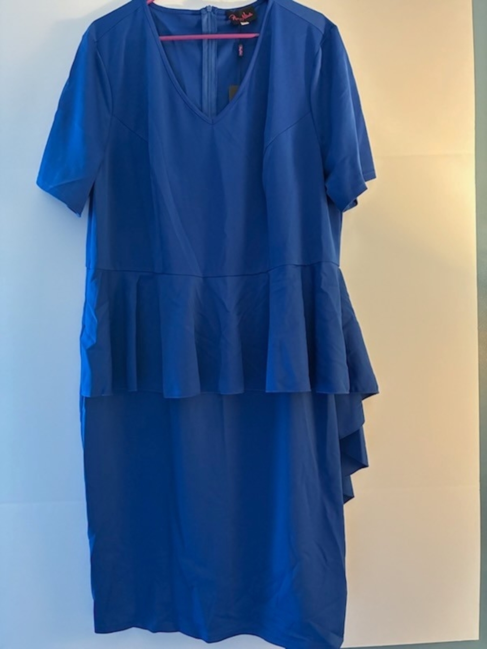 V-Neck Royal Blue High-Low Peplum Dress